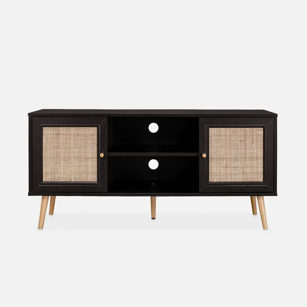 Mobile TV Scandinavo Boho Legno Rattan 2 Ante 120 cm