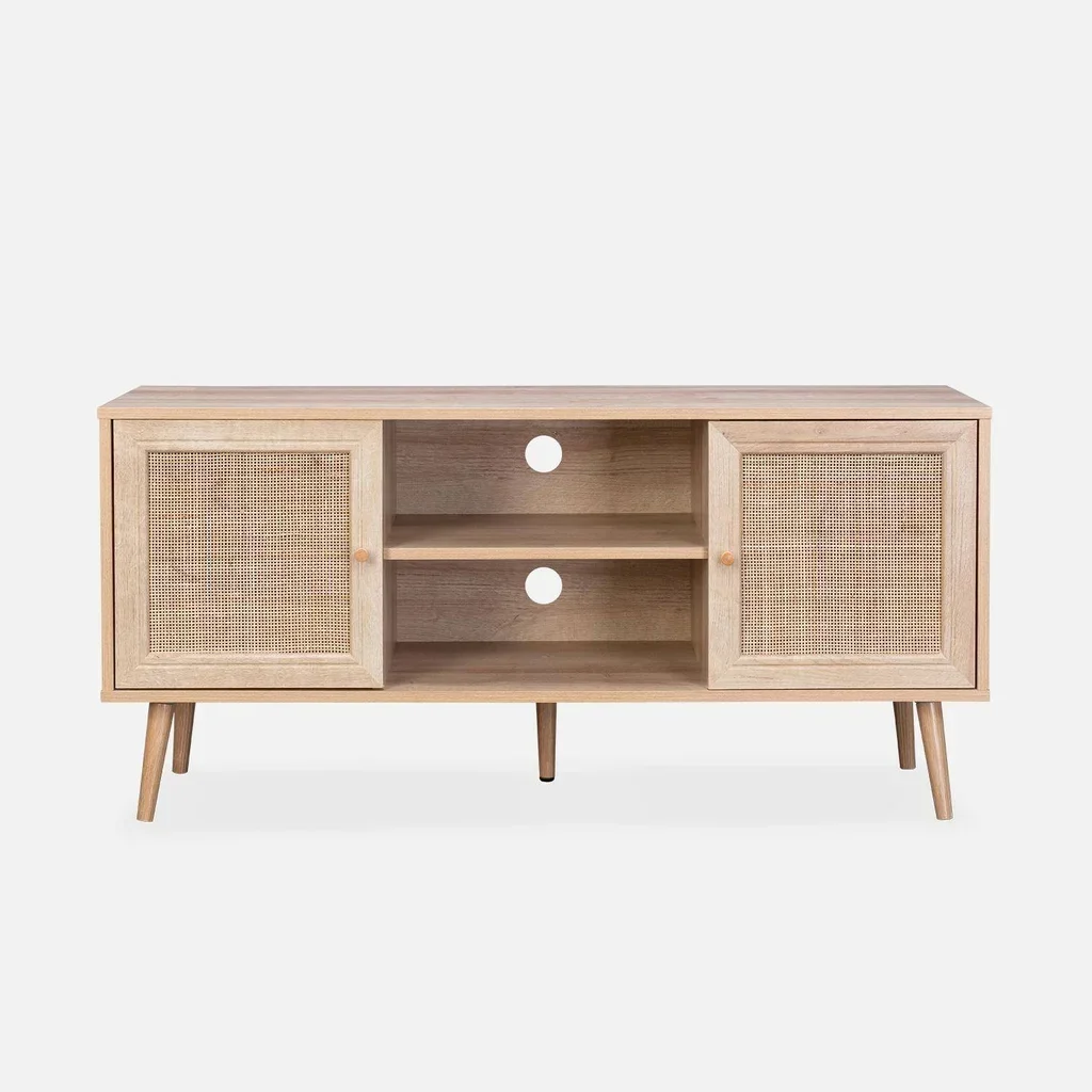 Mobile TV legno rattan 2 ante stile scandinavo vintage 120 cm