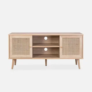 Mobile TV legno rattan 2 ante stile scandinavo vintage 120 cm