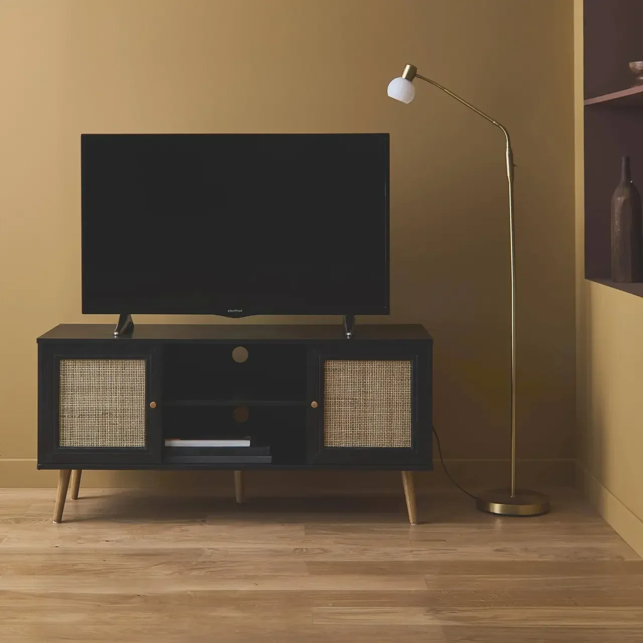 Mobile TV Scandinavo Boho Legno Rattan 2 Ante 120 cm