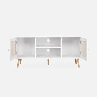 Mobile TV legno rattan 2 ante 120 cm stile scandinavo vintage boho