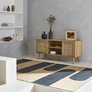 Mobile TV legno rattan 2 ante stile scandinavo vintage 120 cm