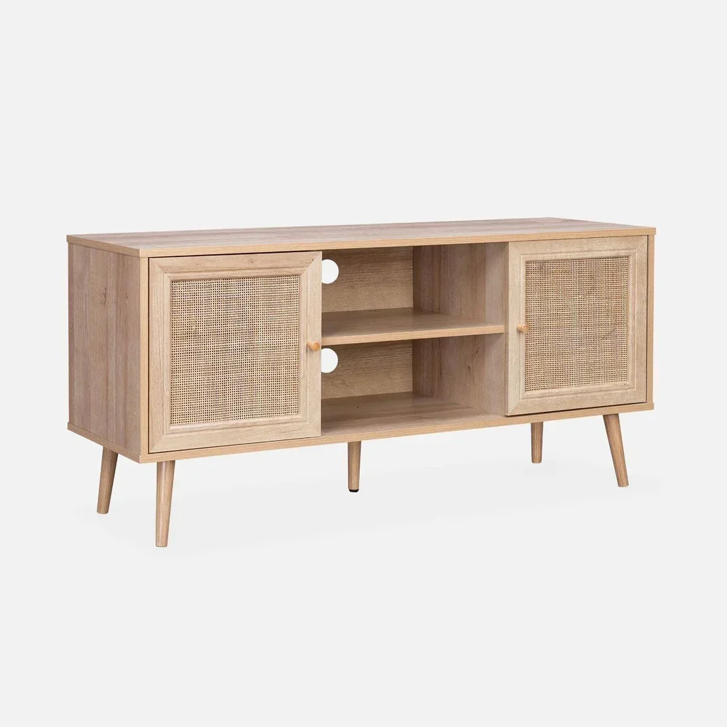Mobile TV legno rattan 2 ante stile scandinavo vintage 120 cm