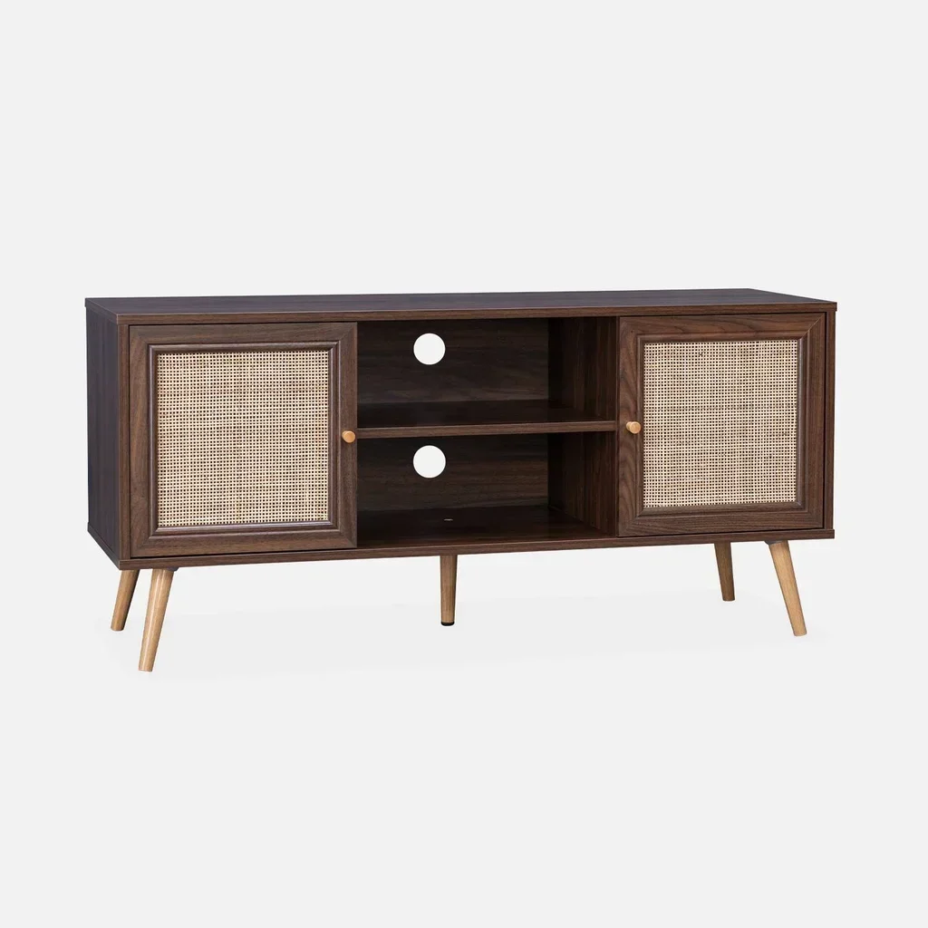 Mobile TV Scandinavo Boho Legno Rattan 2 Ante 120 cm