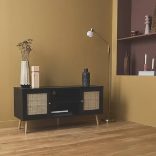 Mobile TV Scandinavo Boho Legno Rattan 2 Ante 120 cm