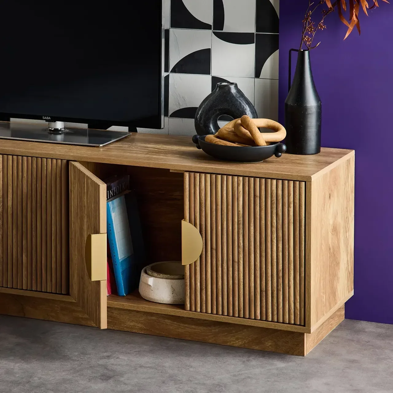 TV-Schrank Mangoholz 140cm 4 Türen Exotischer Stil Celian