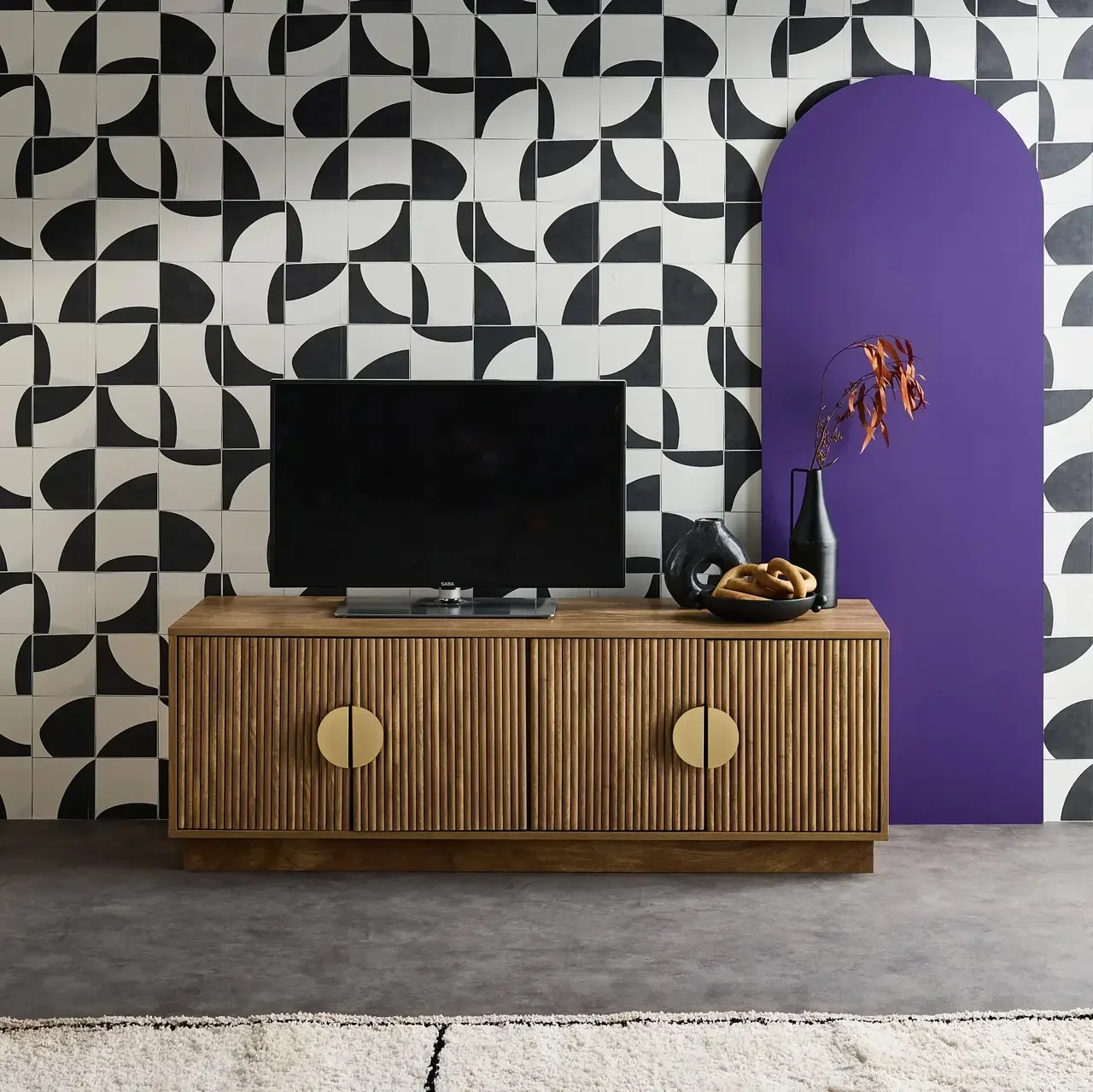Mueble TV Madera Mango 140cm 4 Puertas Estilo Exótico Celian