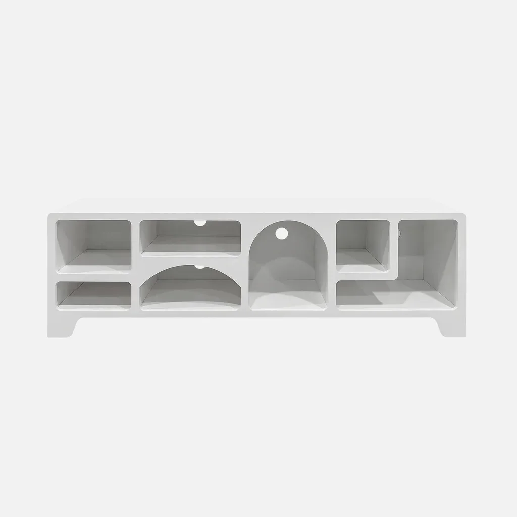 Meuble TV design naturel 160 cm bois blanc 7 rangements