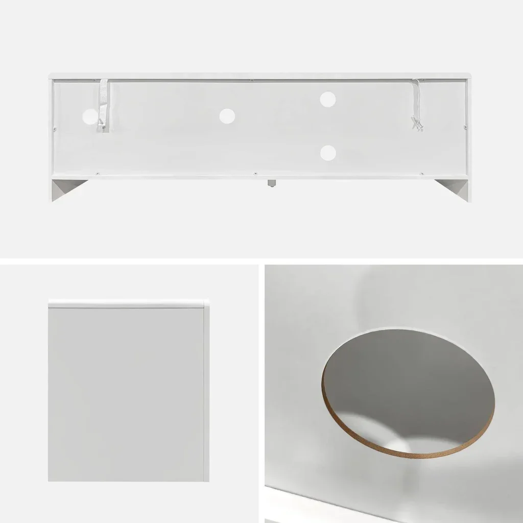 Meuble TV design naturel 160 cm bois blanc 7 rangements