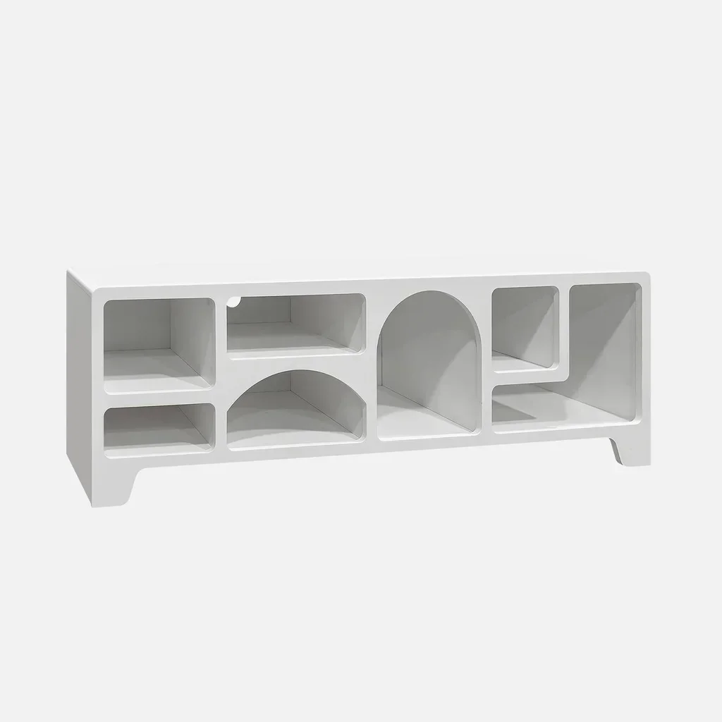 Meuble TV design naturel 160 cm bois blanc 7 rangements
