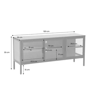 Meuble TV industriel métal verre trempé 120 cm 3 portes bleu