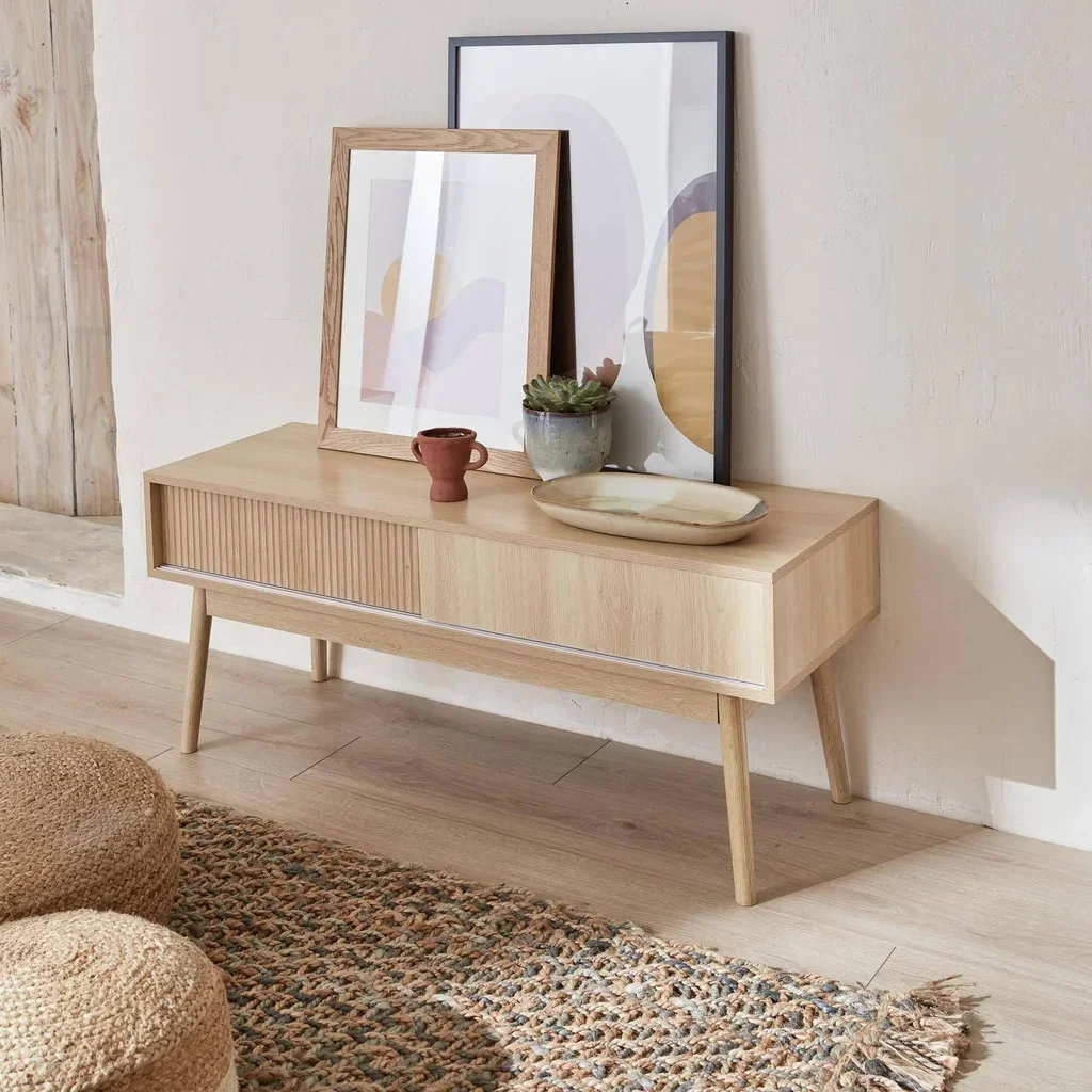 Mueble TV escandinavo madera 2 puertas 115 cm estilo nórdico
