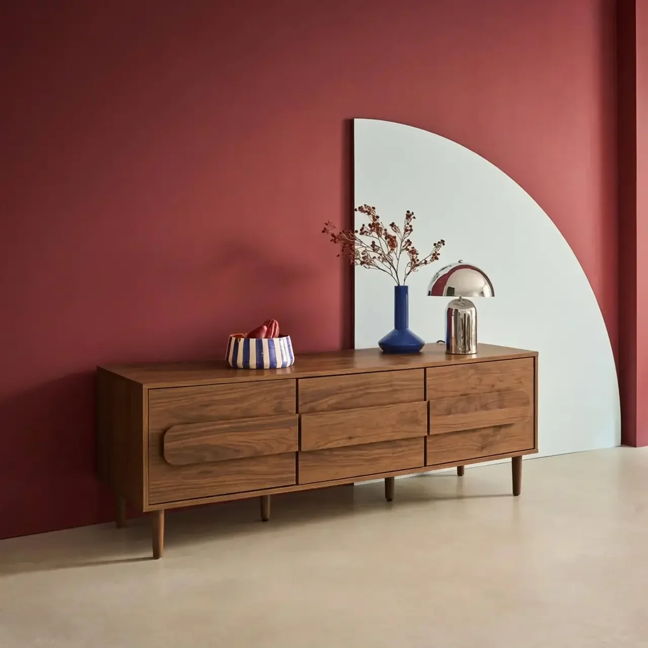 Mueble TV retro Juliana madera 3 puertas 150 cm acabado nogal roble