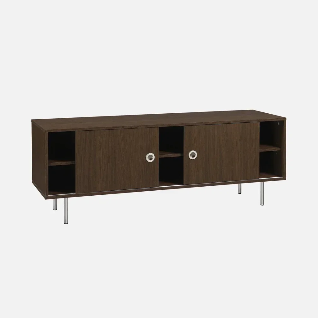 Mueble TV retro madera maciza 140 cm puertas correderas metal cepillado Shelby
