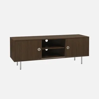 Retro solid wood TV stand 140 cm sliding doors brushed metal Shelby
