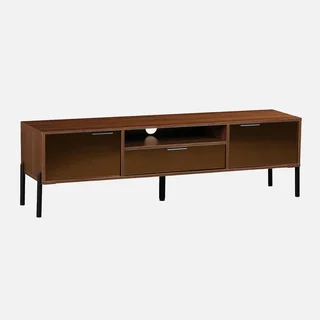 Retro walnut wood TV stand 2 doors 1 drawer 151.5 cm Glassy