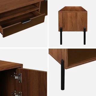 Retro walnut wood TV stand 2 doors 1 drawer 151.5 cm Glassy