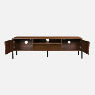 Retro walnut wood TV stand 2 doors 1 drawer 151.5 cm Glassy