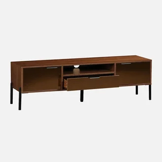Retro walnut wood TV stand 2 doors 1 drawer 151.5 cm Glassy