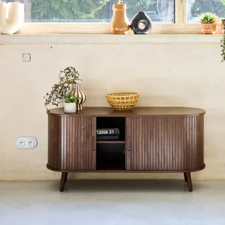 Mueble TV escandinavo madera rayada 120cm puertas correderas Legacy