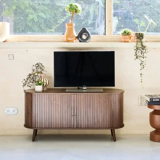 Mueble TV escandinavo madera rayada 120cm puertas correderas Legacy