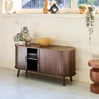 Mueble TV escandinavo madera rayada 120cm puertas correderas Legacy
