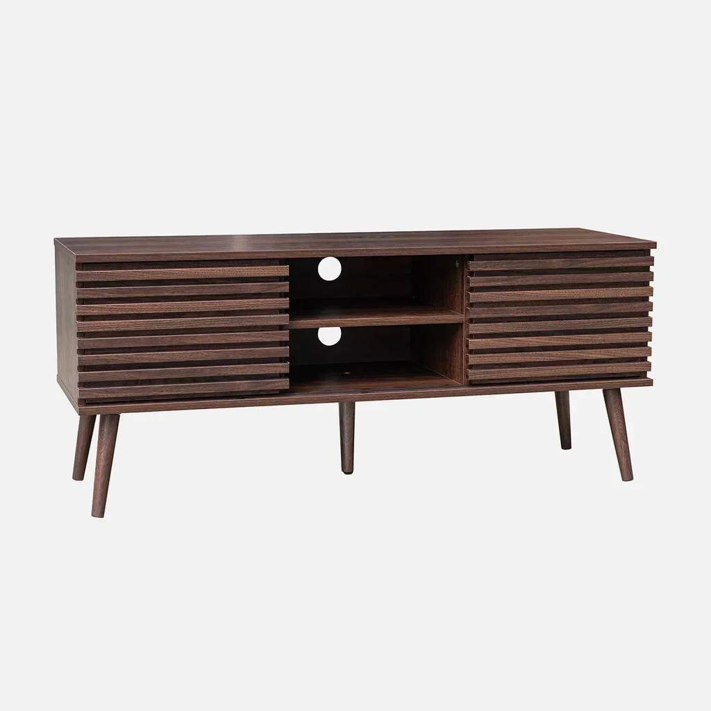 Mueble TV Escandinavo Madera Rayada 120 cm Doble Puerta Corredera Madere
