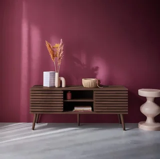 Mueble TV Escandinavo Madera Rayada 120 cm Doble Puerta Corredera Madere