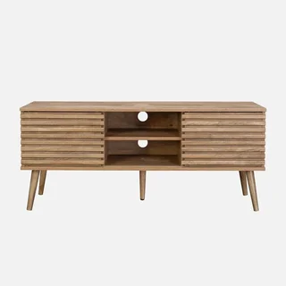 Mueble TV escandinavo madera rayada 120cm doble puerta corredera Madere