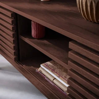Mueble TV Escandinavo Madera Rayada 120 cm Doble Puerta Corredera Madere