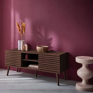 Mueble TV Escandinavo Madera Rayada 120 cm Doble Puerta Corredera Madere