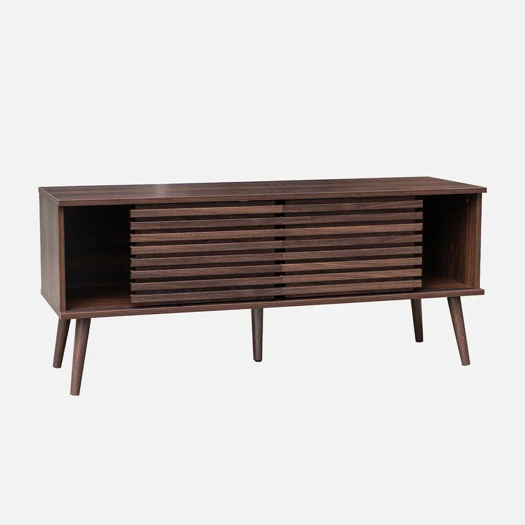Mueble TV Escandinavo Madera Rayada 120 cm Doble Puerta Corredera Madere