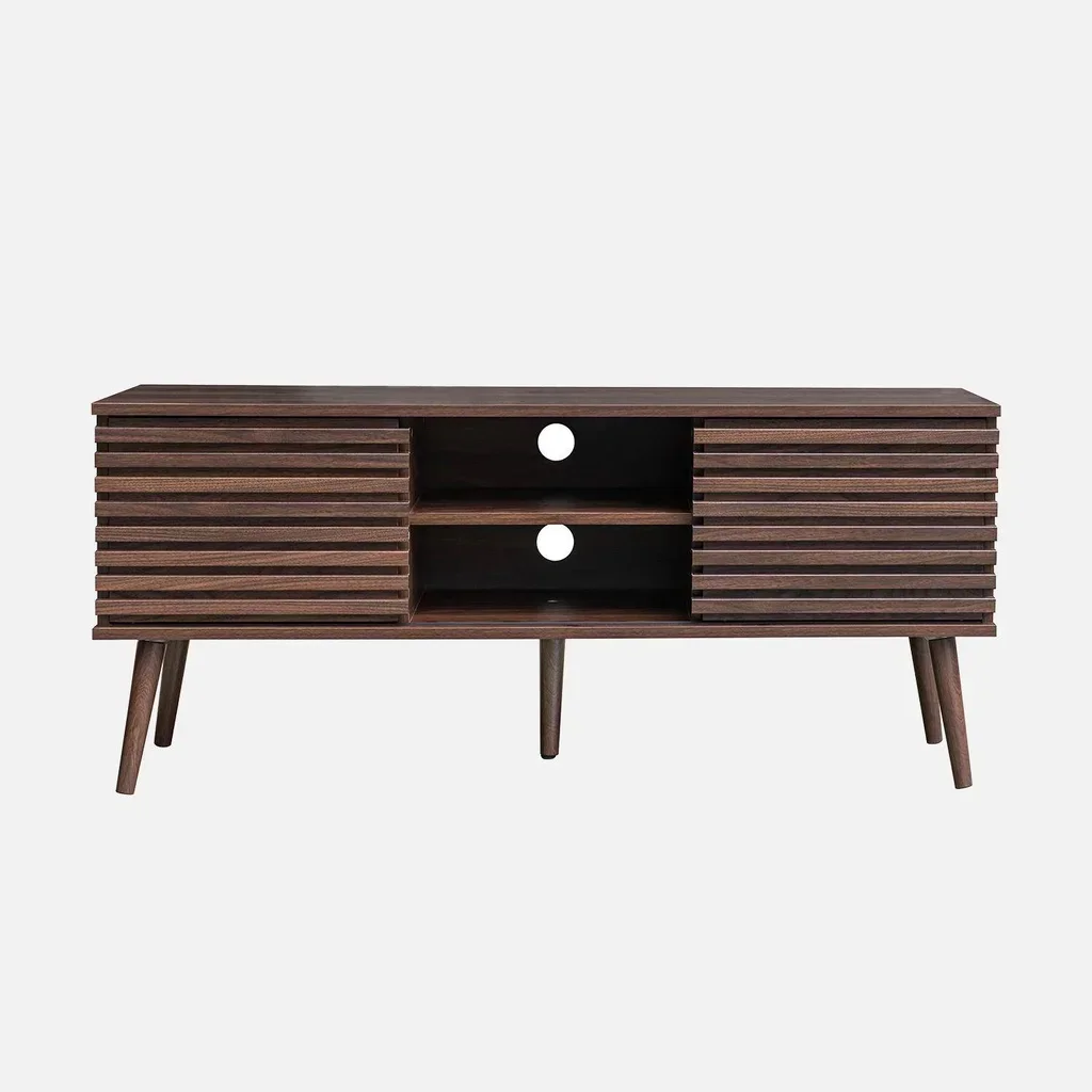 Mueble TV Escandinavo Madera Rayada 120 cm Doble Puerta Corredera Madere