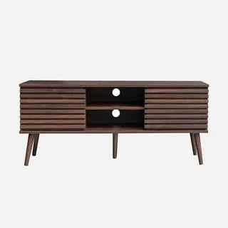 Mueble TV Escandinavo Madera Rayada 120 cm Doble Puerta Corredera Madere
