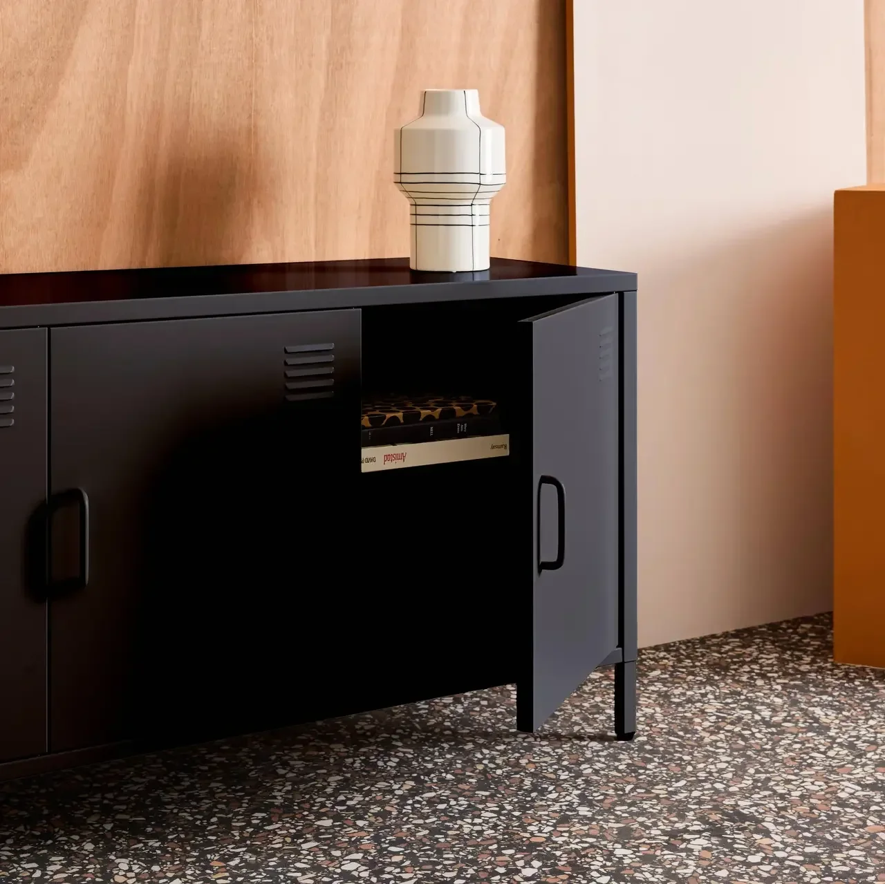 Industrial TV stand metal 120 cm 3 doors storage Alabama