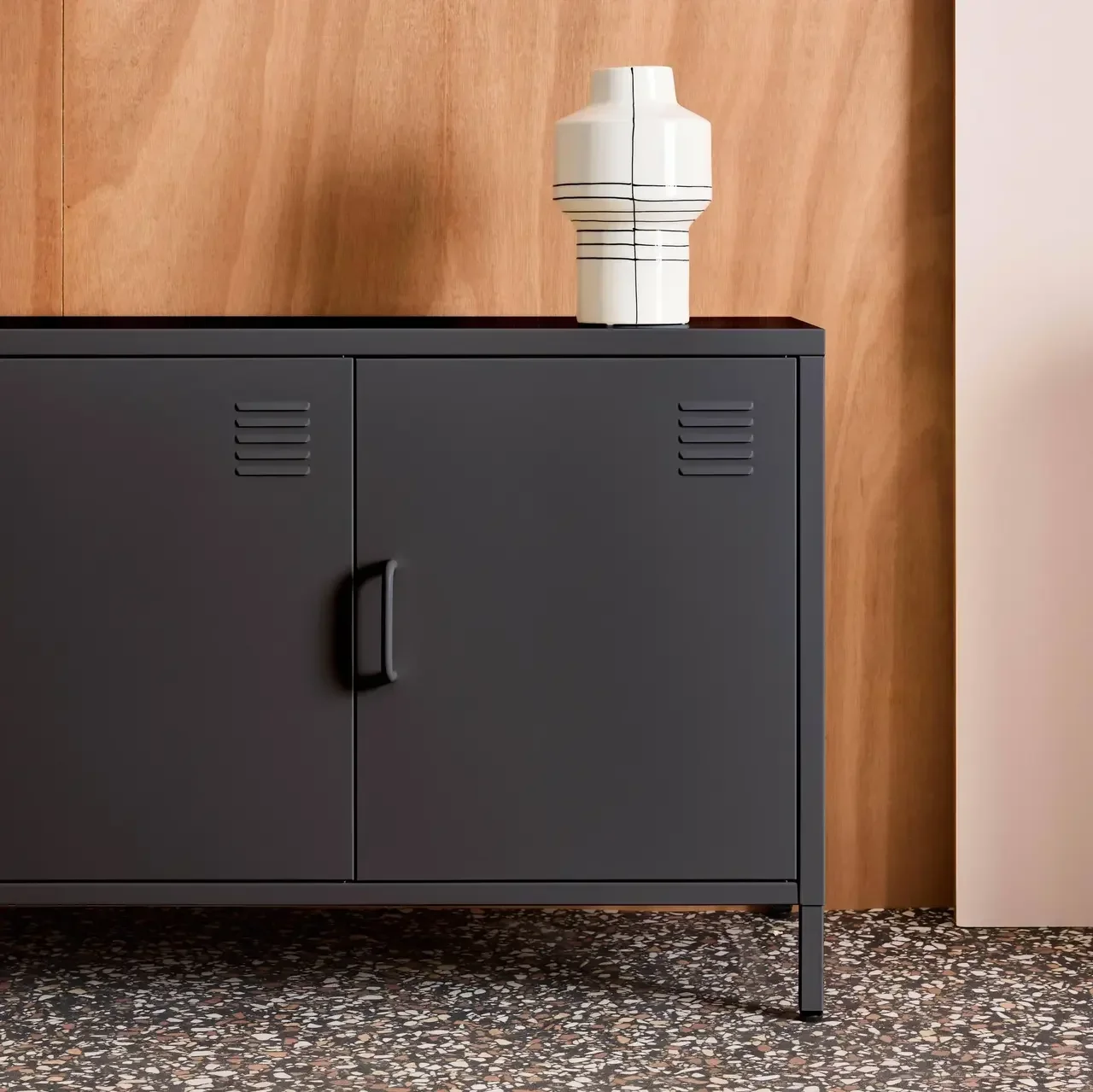 Industrial TV stand metal 120 cm 3 doors storage Alabama