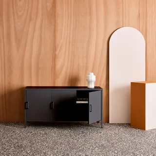 Industrial TV stand metal 120 cm 3 doors storage Alabama