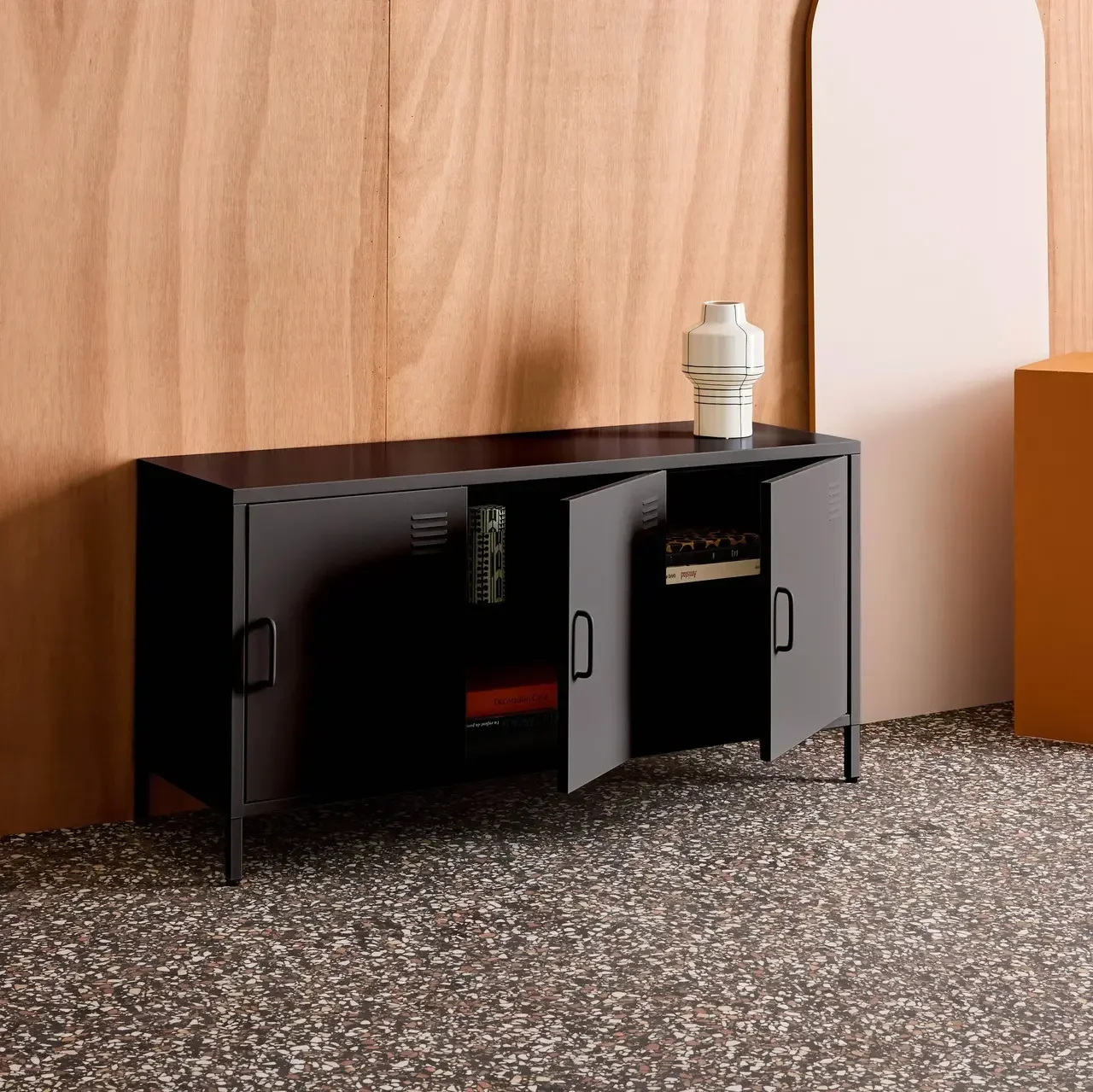 Industrial TV stand metal 120 cm 3 doors storage Alabama