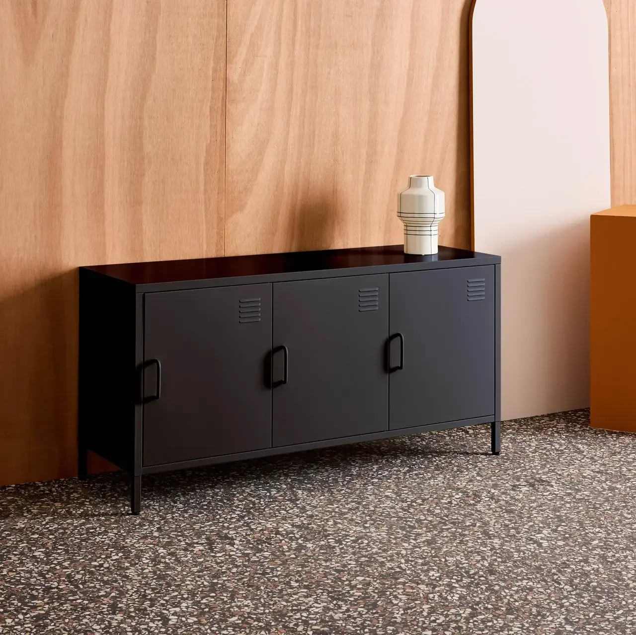 Industrial TV stand metal 120 cm 3 doors storage Alabama