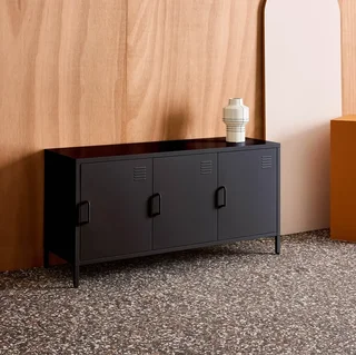 Industrial TV stand metal 120 cm 3 doors storage Alabama