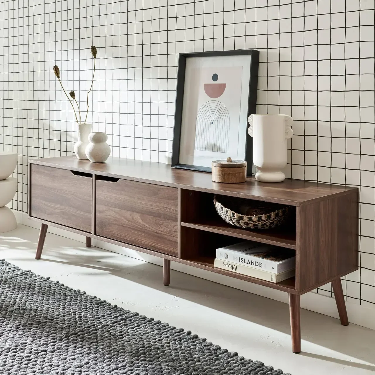 Vintage TV Stand 2 Doors 160 cm Scandinavian Wood Nepal