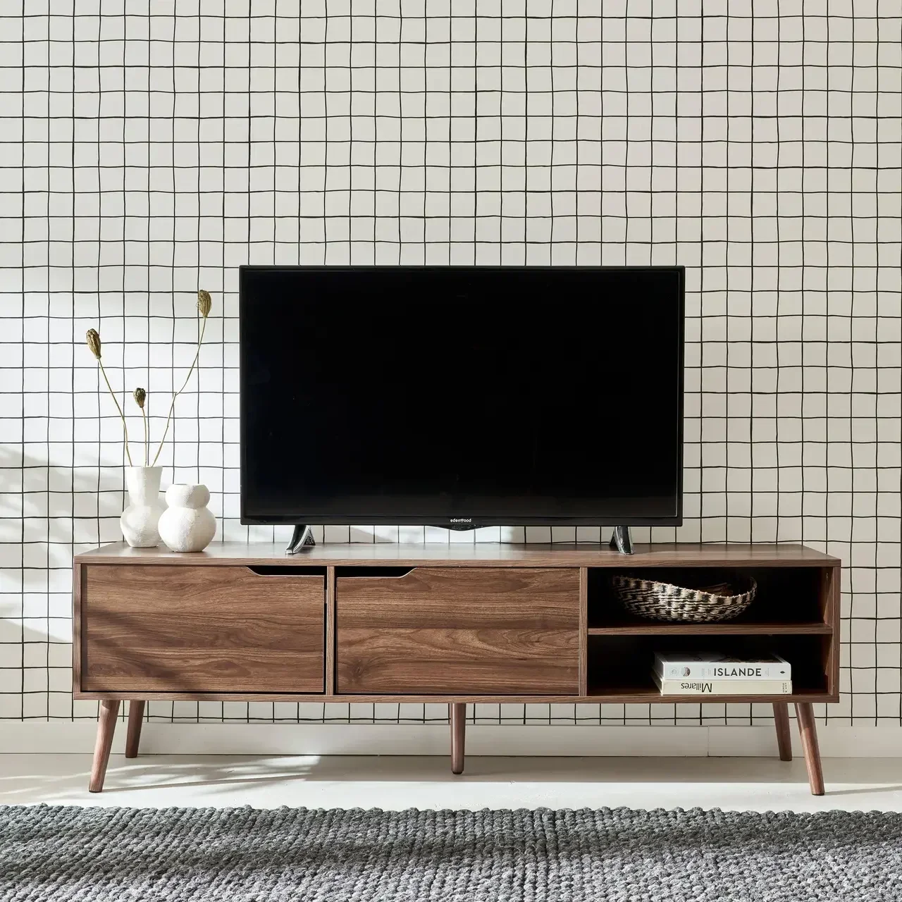 Vintage TV Stand 2 Doors 160 cm Scandinavian Wood Nepal