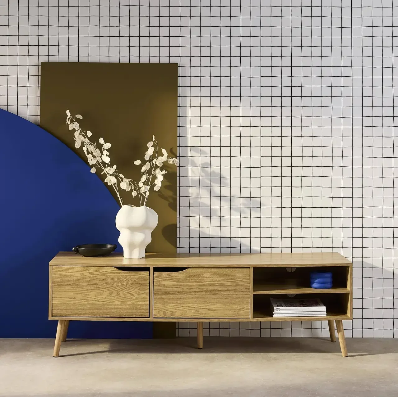 Vintage TV cabinet 2 doors 160 cm Nepal wood Scandinavian