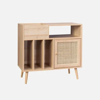 Meuble vinyle bois cannage 1 porte 83 cm vintage Bohème