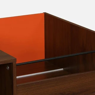 Vintage Schallplattenregal zweifarbig 100cm Holz orange Nepal Kollektion Retro Möbel