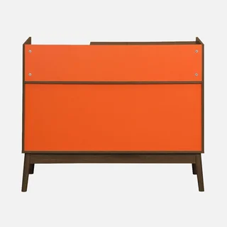 Vintage Schallplattenregal zweifarbig 100cm Holz orange Nepal Kollektion Retro Möbel