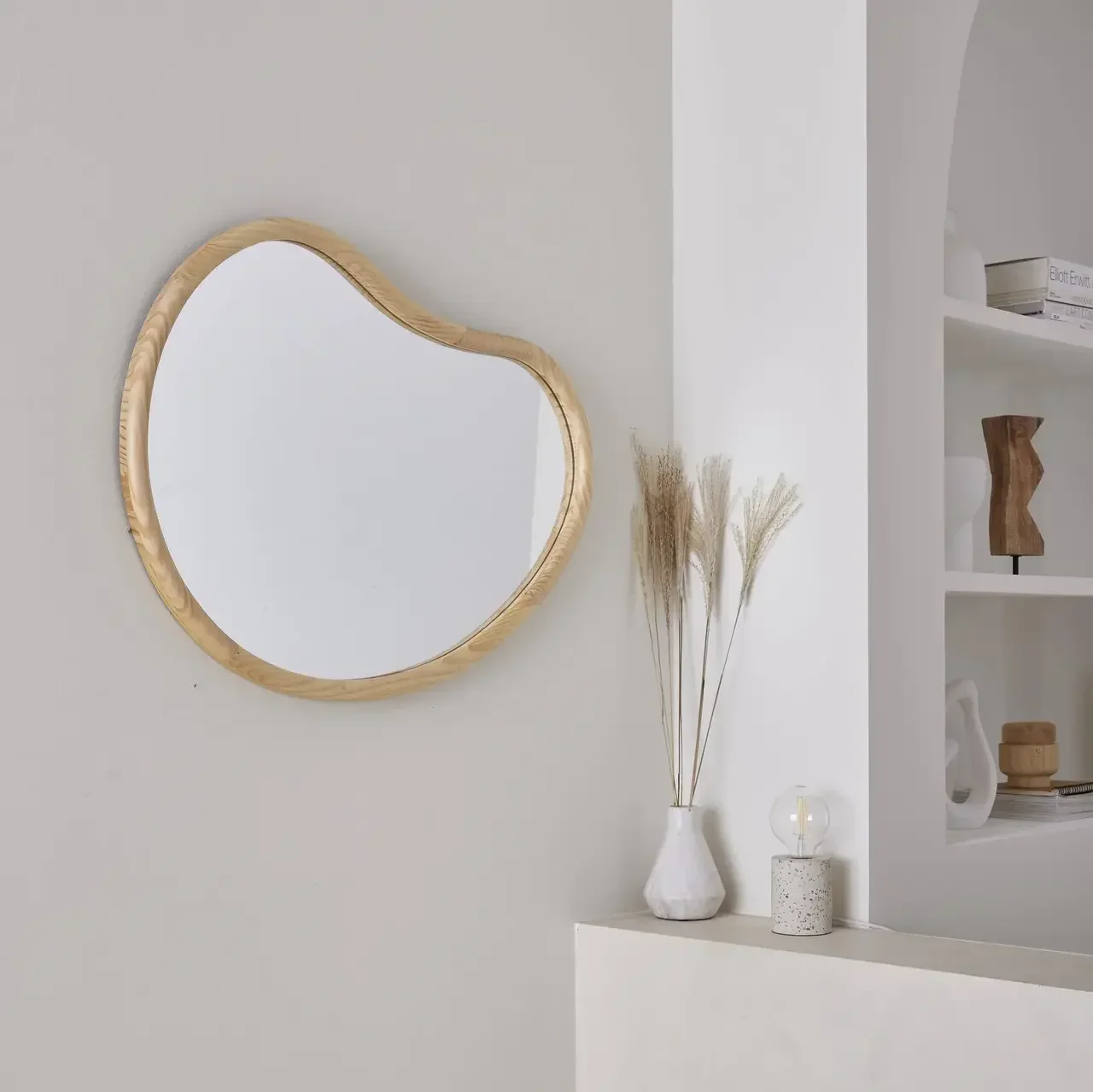 Miroir bois sapin 85 cm forme organique naturel Jacob entrée chambre