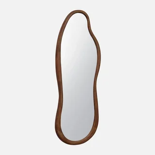 Miroir mural bois hévéa forme organique noyer