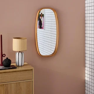 Miroir mural rectangulaire bois hévéa massif cadre arrondi Jamie