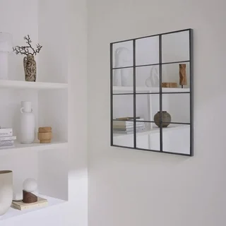 Espejo de pared rectangular estilo industrial marco de acero negro mate